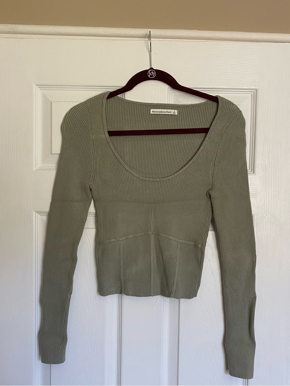Abercrombie & Fitch Olive Ribbed Scoop-Neck Top
